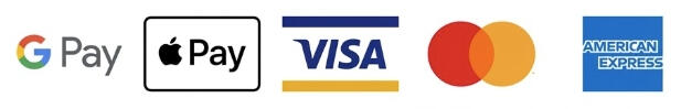 Accepted card and digital payment options: Google Pay, Apple Pay, Visa, Mastercard, and American Express
