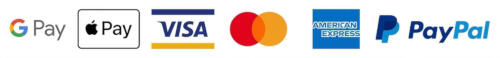Accepted card and digital payment options: Google Pay, Apple Pay, Visa, Mastercard, and American Express