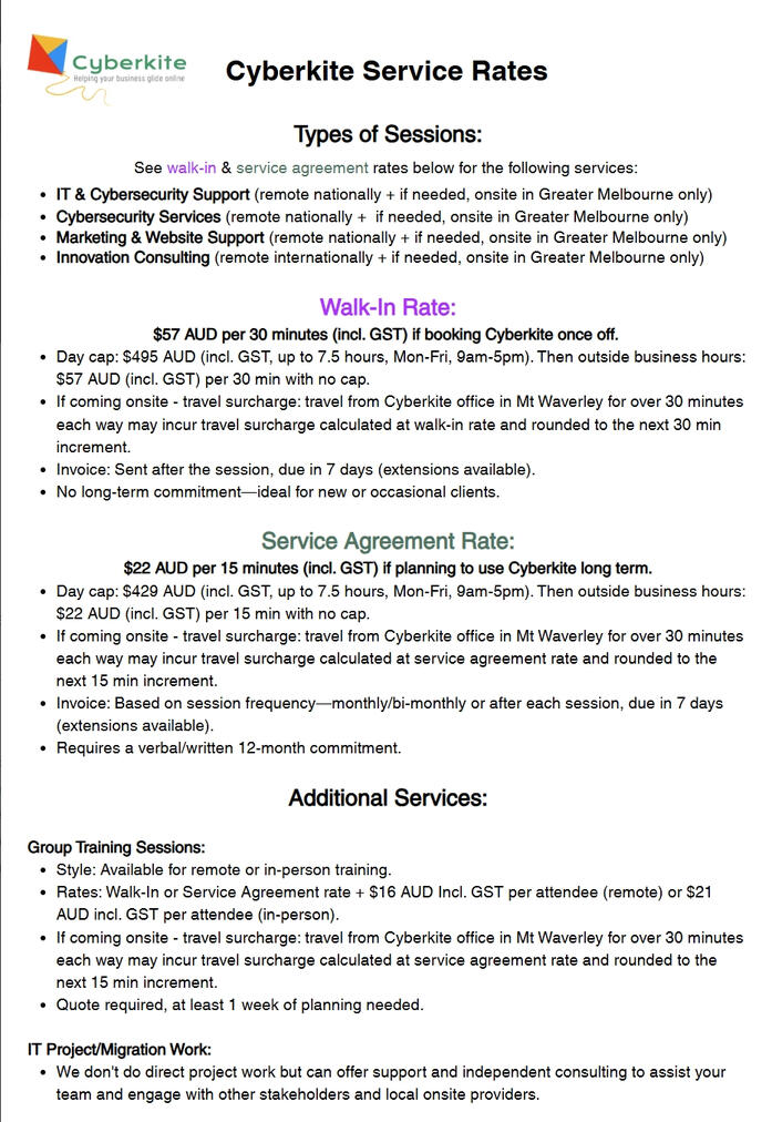 Cyberkite Service Rates
